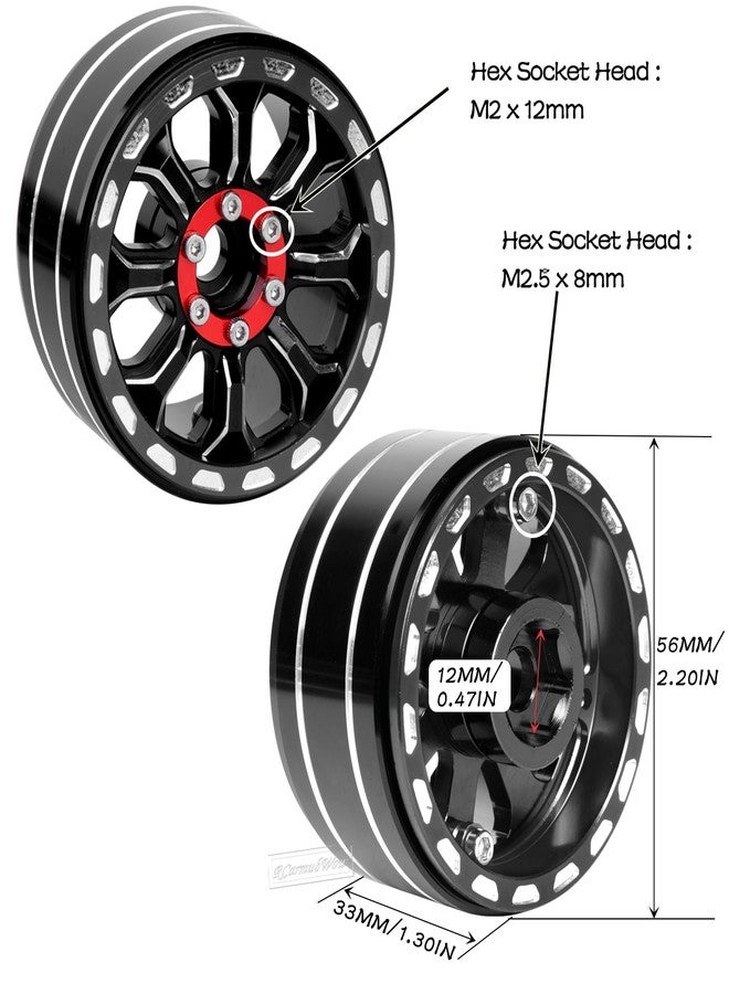 RcarmubWow Adjustable 4 Offsets 1.9IN Beadlock Wheels for 1/10 SCX10 90046 AX103007 SCX10 II SCX10 III TRX4 TRX6 Gen7 8 D90 VS4-10 MST CFX,RC 1.9 Beadlock Wheels Adjustable Rims,4Pack,Black - Image 3
